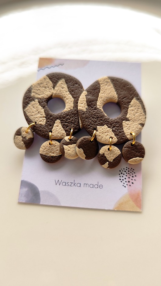 kolczyki z masy plastycznej Kolczyki wiszące panterka zwierzęce khaki