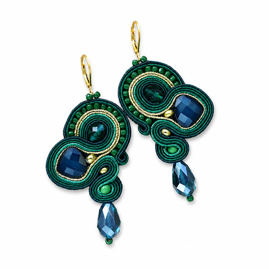 kolczyki soutache Isobelle - zielone kolczyki soutache