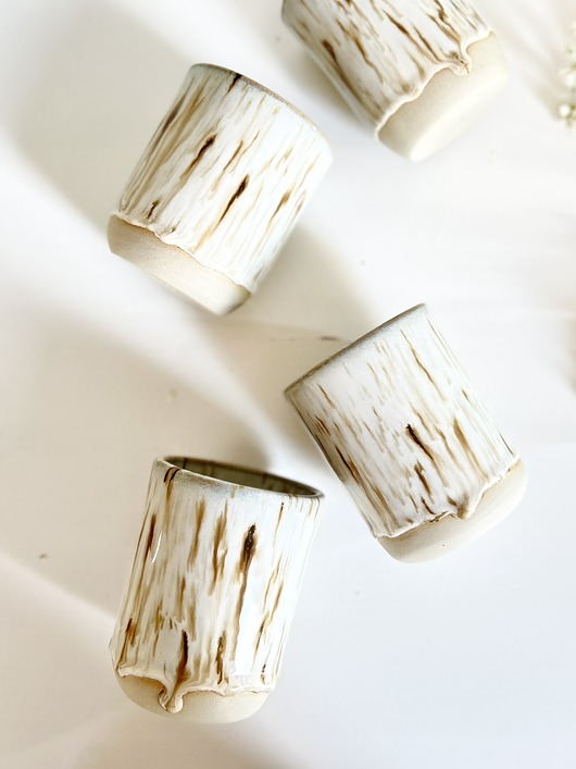 filiżanki Ręcznie lepiona czarka ceramiczna - brzozowa biel