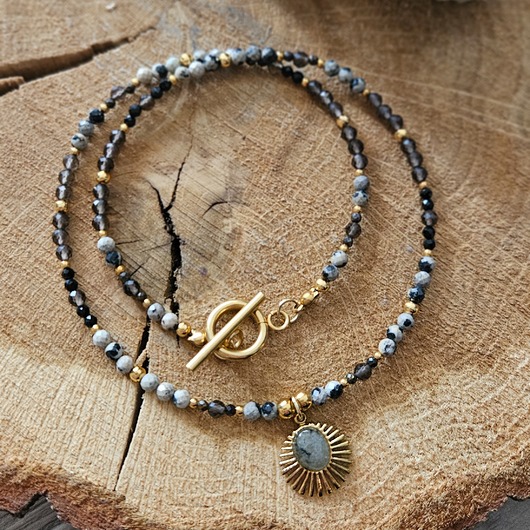 chokery Choker z labradorytem i czarnym turmalinem