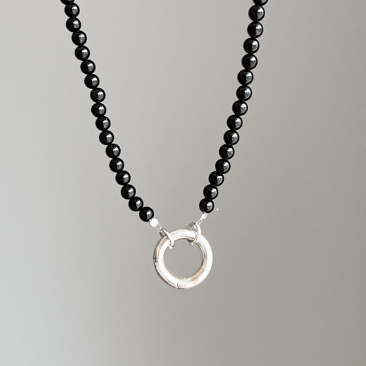 korale Naszyjnik ZAPIĘCIE KOŁO spinel CZERŃ kamienie naturalne czarny