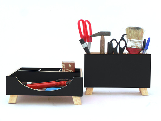 Organizer - przybornik na biurko - CZARNY Clock Wood Studio