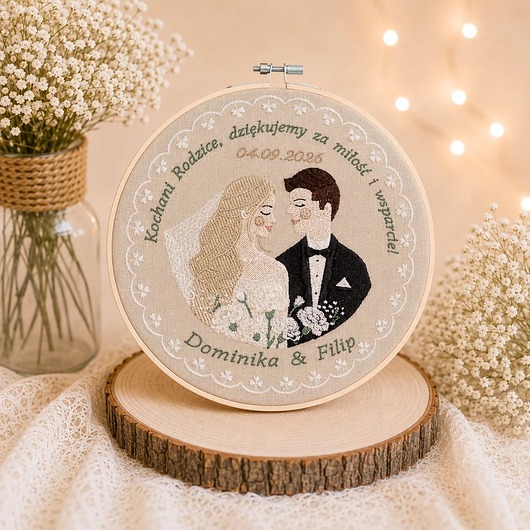 Ślub - inne Haft ślubny w tamborku 20 cm,pamiątka ślubna, podziękowania ślubne 43