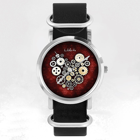 Zegarek - Steampunk Heart, bordo - czarny, nato yenoo