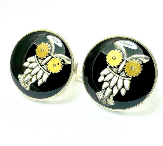 spinki do mankietów SPINKI - Sowy (czarne)