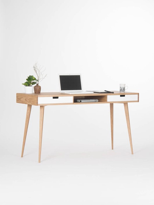 biurka Biurko z dwoma szufladami i wnęką, mid century modern