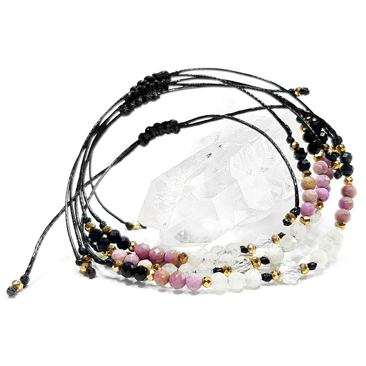 bransoletki z kamieni naturalnych Kryształ górski, kamień księżycowy, czarny turmalin bransoletka