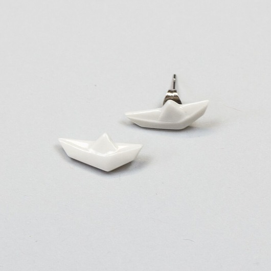 Kolczyki z Porcelany Origami Łódki Białe StehlikDesign