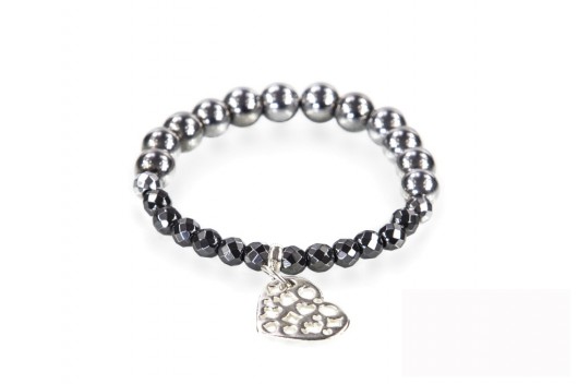 Maguri Hematyt srebrny i ciemno szary z sercem Maguri Jewellery
