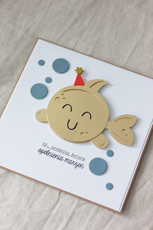kartki scrapbooking Złota rybka. Kartka urodzinowa