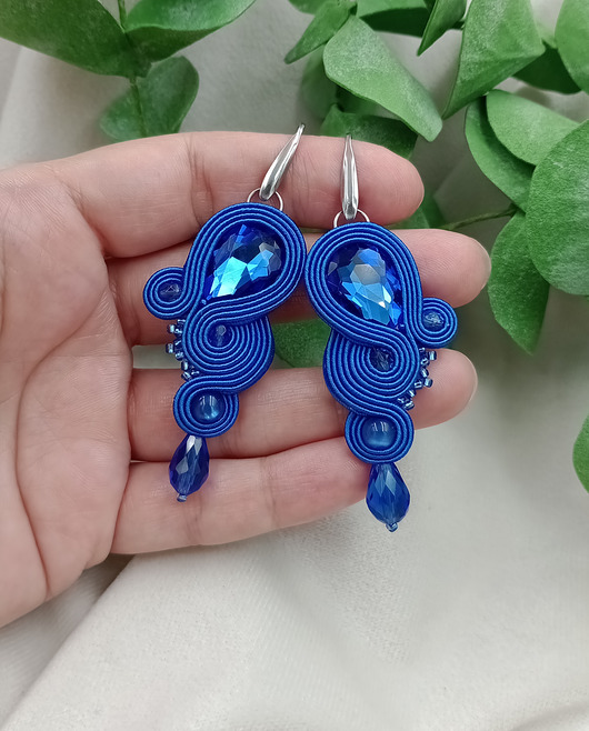kolczyki soutache Kobaltowe kolczyki, niebieskie kolczyki, długie kolczyki sutasz