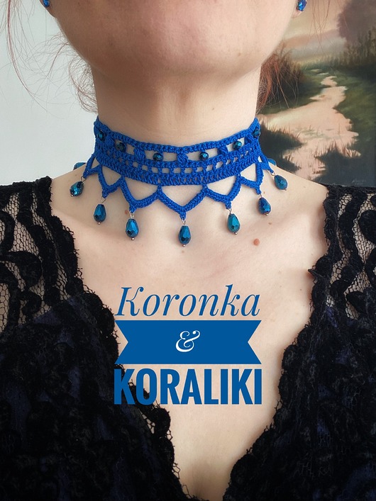 chokery Chabrowy kobaltowy naszyjnik z niebieskimi koraliczkami