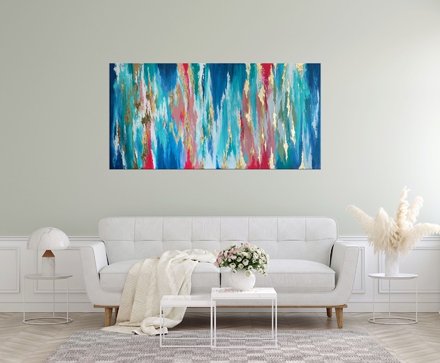 obrazy Kolorowy obraz abstrakcyjny "Rainbow" 70x140 cm - ręcznie malowany
