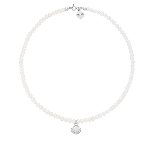 srebrne naszyjniki Naszyjnik z pereł naturalnych z muszelką z różowego złota