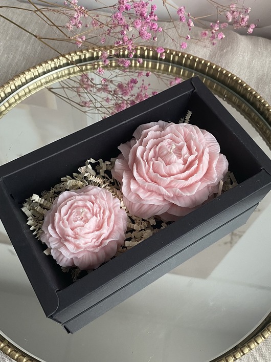 świeczniki i świece Zestaw prezentowy świece sojowe dekoracyjne "Peony Queen" różowy