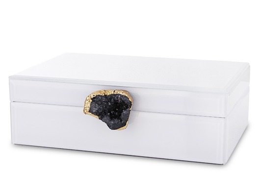 pojemniki na biżuterię Szkatułka z MDFu z agatem 8x24,5x18,5 cm biała