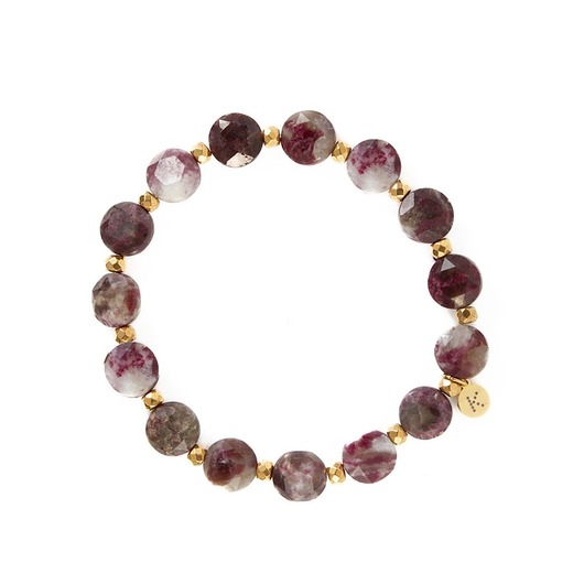 bransoletki z kamieni naturalnych Bransoletka z bordowych Turmalinów - Wersja Pozłacana