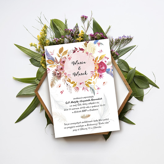Zaproszenie ślubne "Boho wreath" Joanna Klupś