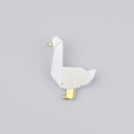 Broszka Porcelanowa Origami Kaczka Biało-Złota StehlikDesign