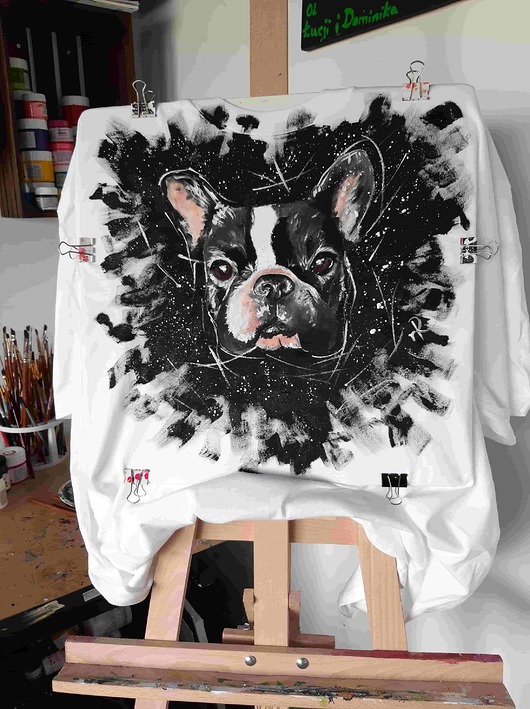 t-shirt damskie Ręcznie malowana koszulka z portretem psa