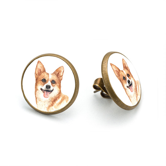 kolczyki - inne Kolczyki sztyfty WELSH CORGI rasowy pies