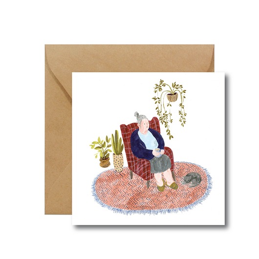 kartki okolicznościowe - wydruki Kartka na Dzień Babci z babcią w fotelu Hi Little