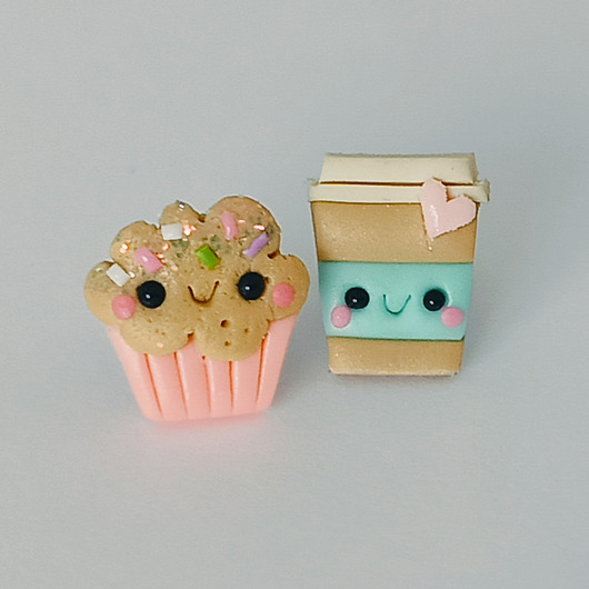 kolczyki z masy plastycznej Słodkie Kolczyki z Modeliny Babeczka i Kawa