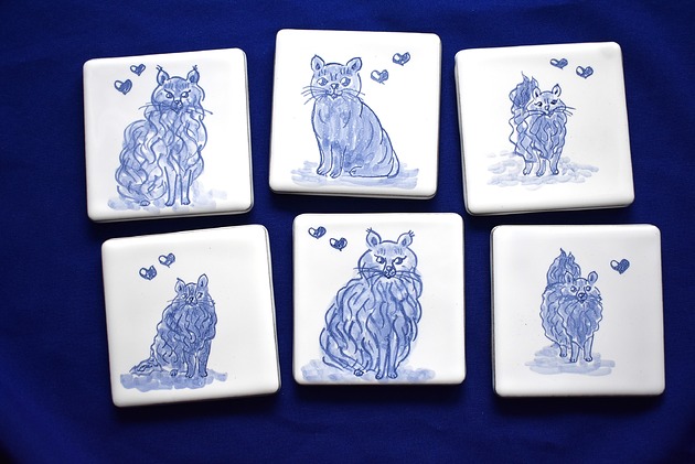 podkładki do kuchni Podkładki pod kubki kafelki koty niebieskie