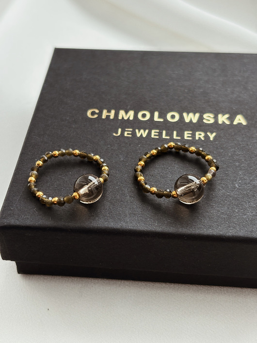 pierścionki elastyczne Pierścionek elastyczny Obsydian i Kwarc Dymny