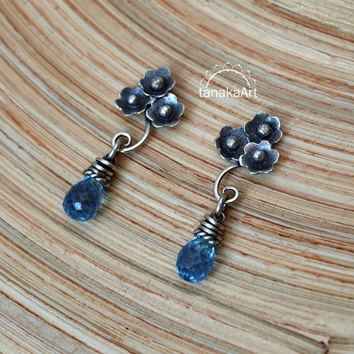 SILVER FLOWERS- sztyfty z kwarcem blue tanakaArt