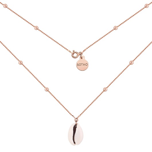 złote naszyjniki Długi naszyjnik z różowego złota z dużą muszelką