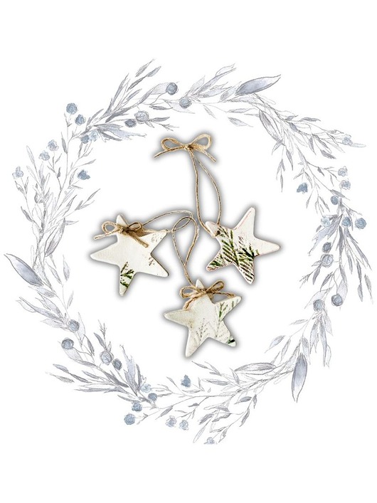 ozdoby choinkowe Zestaw Gwiazdy lasu - 3 zawieszki ceramiczne na choinkę