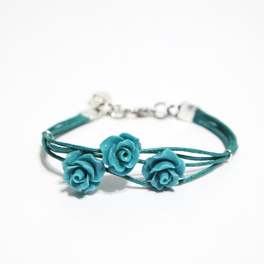 bransoletki na sznurku Bransoletka - Turkusowe róże - koral, sznurki