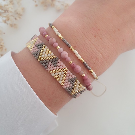 bransoletki na sznurku Komplet bransoletek z rodonitem