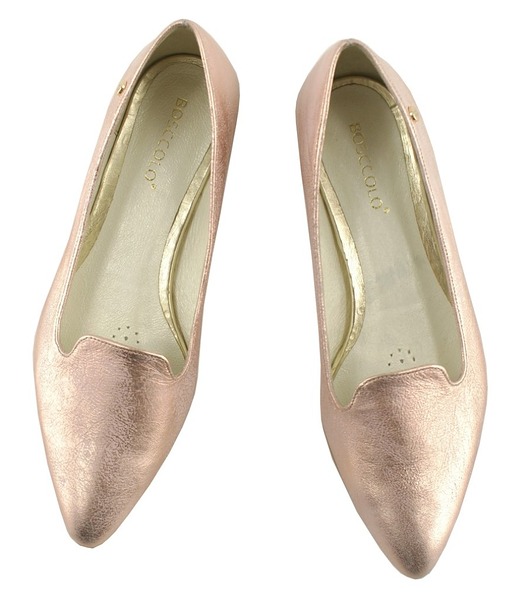 baleriny damskie Czółenka Skórzane - lordsy jasna miedź (3918)