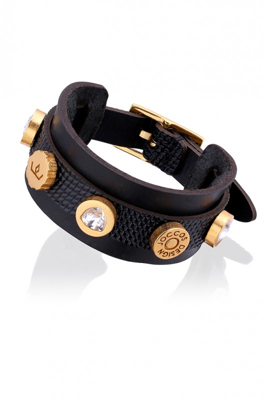 Boho Black Leather Bracelet in Gold Joccos Design
