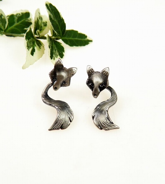 kolczyki - inne Szare liski - kolczyki srebrne