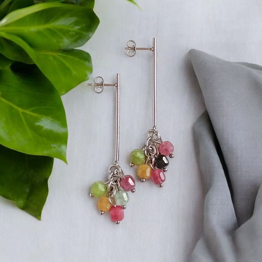 kolczyki z kamieniami Kolczyki kolorowe gronka : kwarc multicolor i stal szlachetna