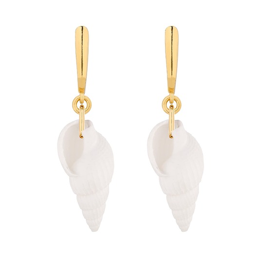 kolczyki pozłacane Złote kolczyki z białymi muszelkami