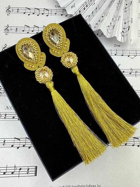 kolczyki soutache Złote kolczyki sutasz z chwostami