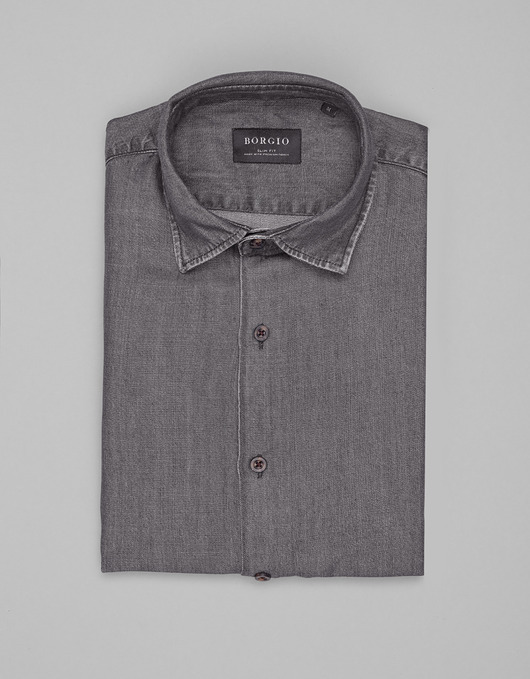 koszule męskie Koszula denice 00605 długi rękaw szary slim fit