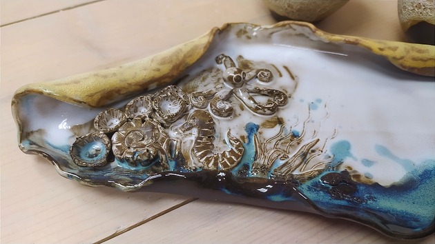 patery i talerze Morska Patera ceramiczna  na Sushi + 2 miseczki