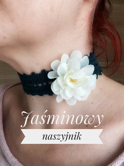 chokery Jaśminowy koronkowy choker zielony