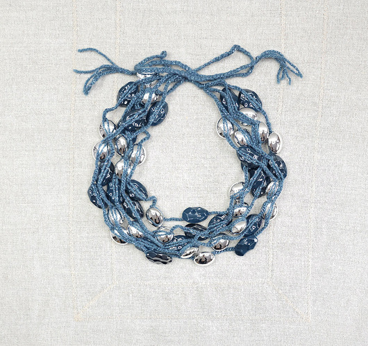 korale 6188 Granatowo-srebrny naszyjnik