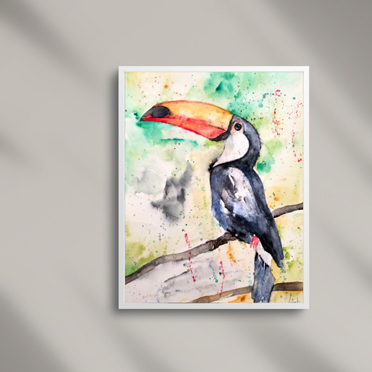 obrazy WYPRZEDAŻ SZTUKI! Akwarela Tukany oryginalny obraz 300g A4 21x30 cm