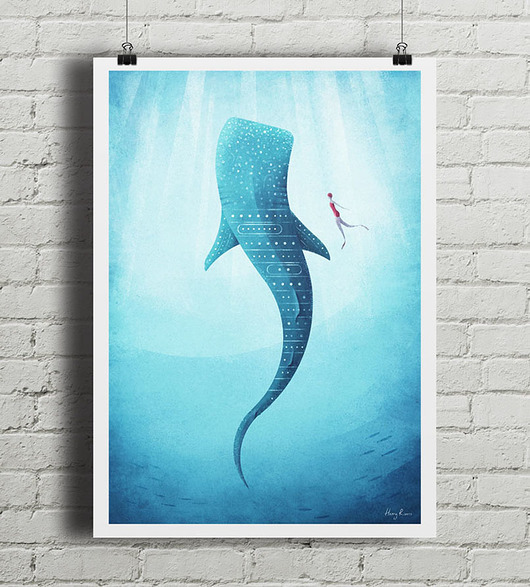 Rekin wielorybi - vintage plakat minimalmill