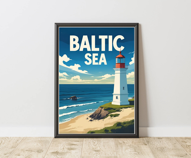 plakaty PLAKAT retro Morze BAŁTYCKIE ilustracja  plaża morski