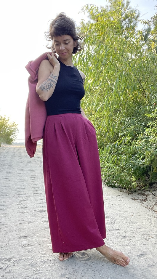 spodnie materiałowe damskie Damskie szerokie spodnie Brudny róż