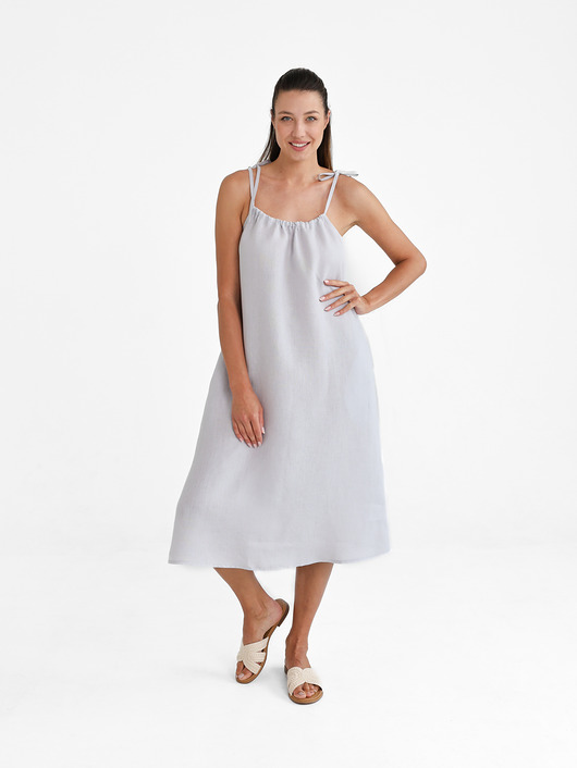 sukienki midi damskie Lniana Sukienka FLORA MIDI light gray