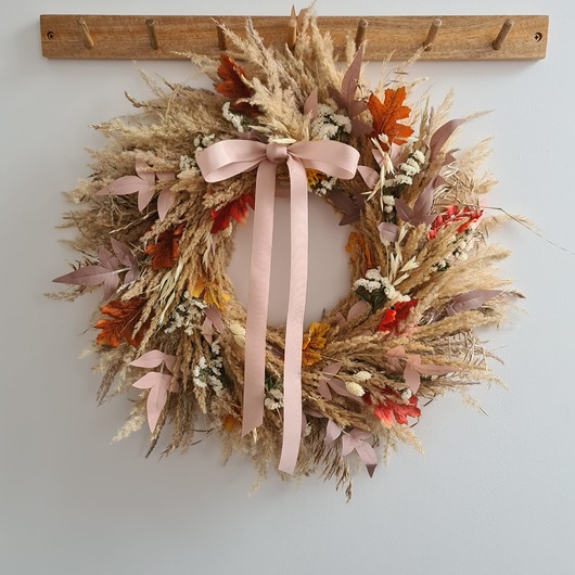 wianki Wianek jesienny z traw - naturalny PASTELOWY RÓŻ